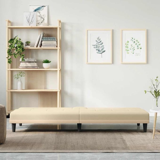 vidaXL - Slaapbank - met - bekerhouders - stof - crèmekleurig