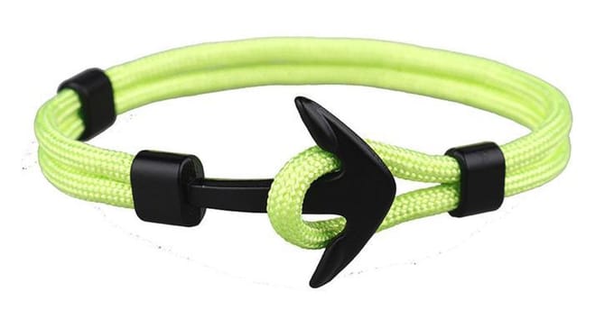 Hidzo Armbandje - Zwart Anker - Neon Geel Touw - Verstelbaar
