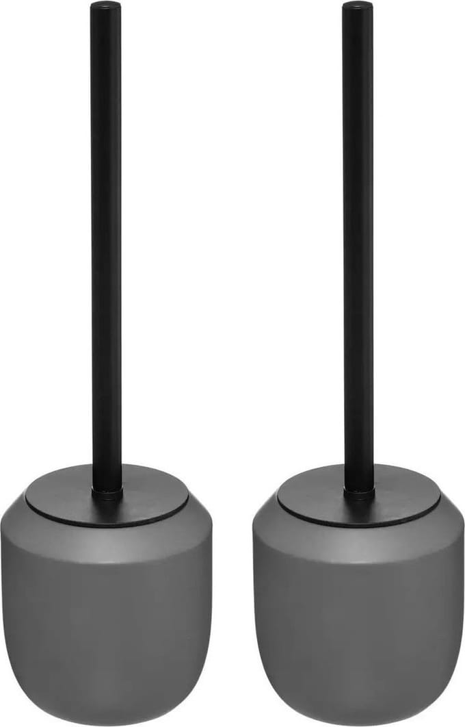 5Five WC-/toiletborstels met houder grijs polyresin 39 cm - Set 2x