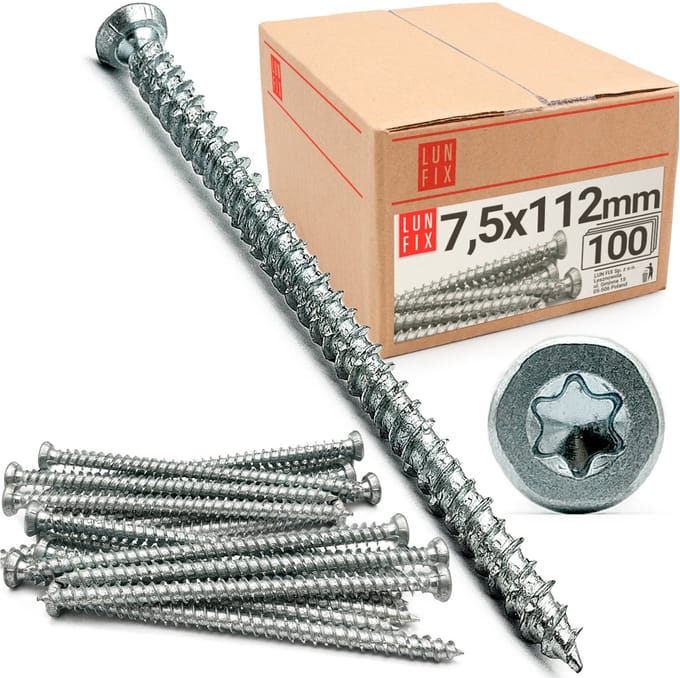 LUN FIX - Raamframe schroef 7,5x112mm - 100 stuks - verzonken kop - vensterraam schroeven