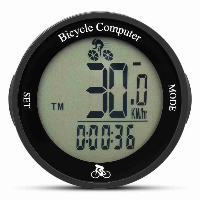 Fietscomputer LED-achtergrondverlichting Multifunctioneel Rond Draadloze Fietscomputer Fietskilometerteller White background & Black digital