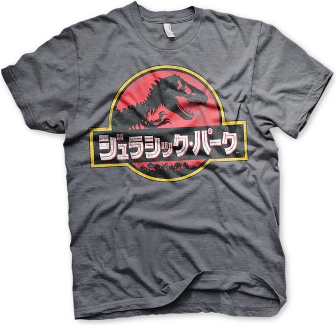 Jurassic Park T-shirt met verweerd logo, Japans, donker gemêleerd
