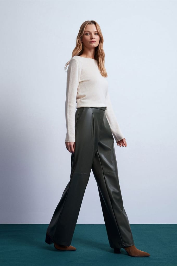 Hoogwaardige Wijde Fake Leer Broek
