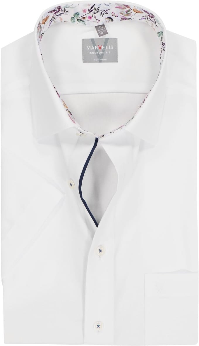 MARVELIS comfort fit overhemd - korte mouw - popeline - wit - Strijkvrij - Boordmaat: 41 (EU maat: L)