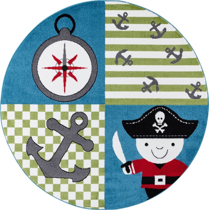 Flycarpets Flycarpets - Kids Kinderkamer Piratendesign Multi Vloerkleed Rond - 80x150 cm