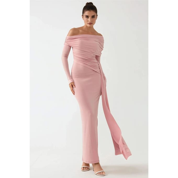 Asymmetrische Kraag Bodycon Maxi Jurk