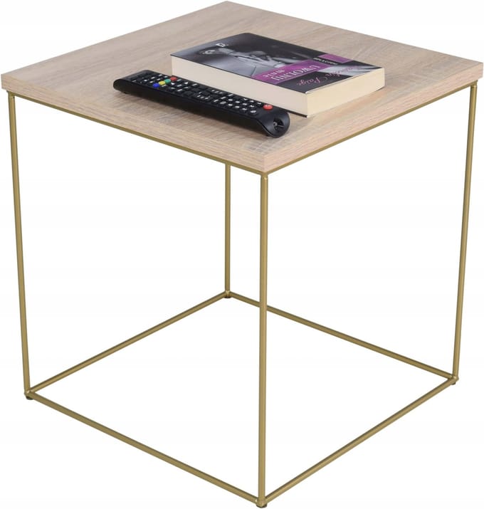 FutuStal - Metalen Salontafel - 40 cm - Dąb Sonoma - Gouden Basis