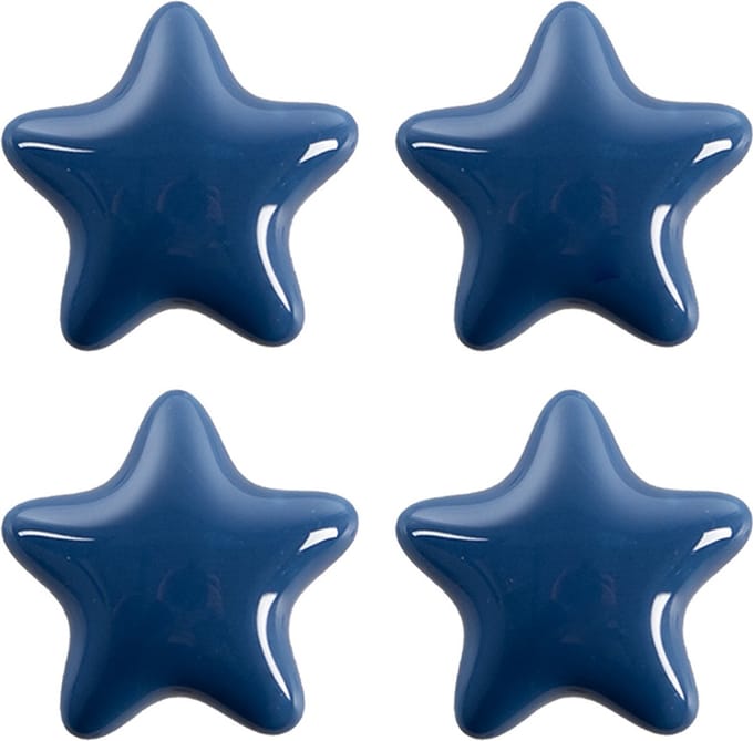 Clayre & Eef Deurknop Set van 4 Ster Ø 4 cm Blauw Keramiek