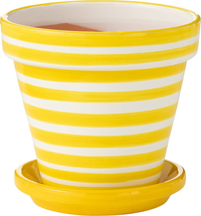 J-Line bloempot Granada Stripes Handmade + Painted - keramiek - geel - medium - Ø 27 cm