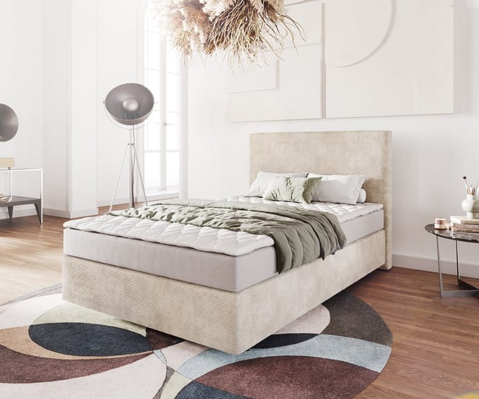 Boxspringbed Dream-Well Cord Beige 120x200 cm met Matras en Topper