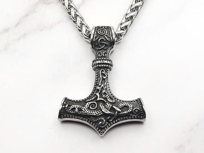 Mei's - Viking with Hammer - ketting heren - Mjolnir - RVS zilver - 70 cm