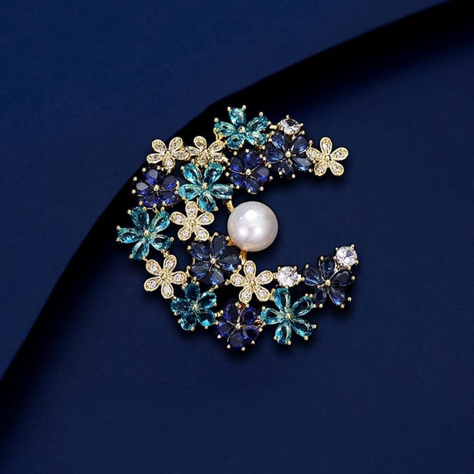 Herfstkrans Volle Maan Broche Modieuze Dames Exquise Kunstparel Broche Nieuw black