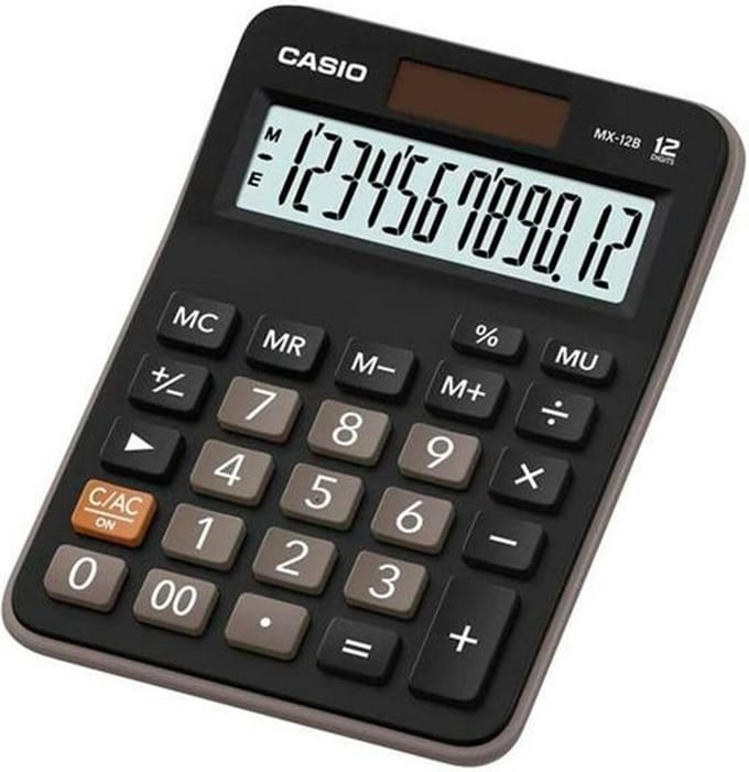 Rekenmachine Casio - Zwart - Batterij/Zonne-energie - 12 cijfers