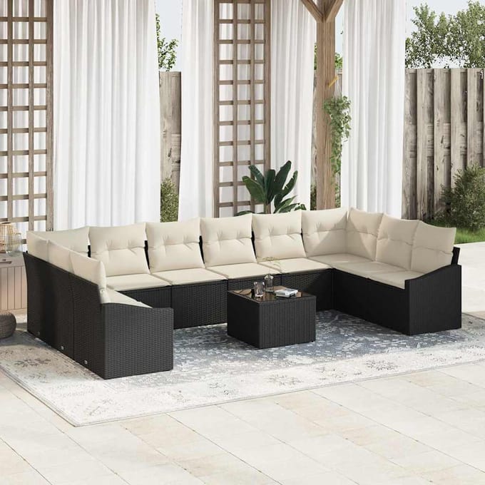 vidaXL Bankstel 11 st Zwart poly rattan