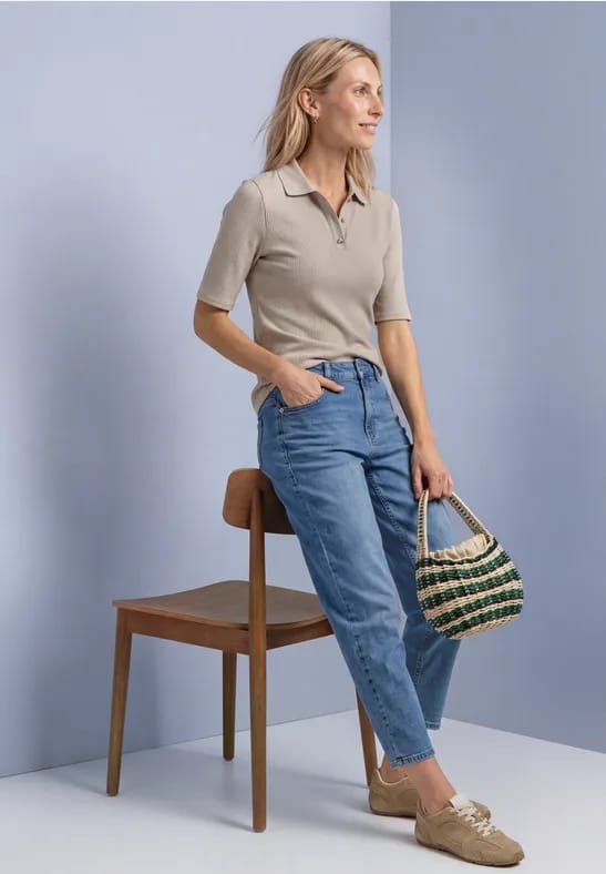 Poloshirt met gebreide look en geribbelde structuur
