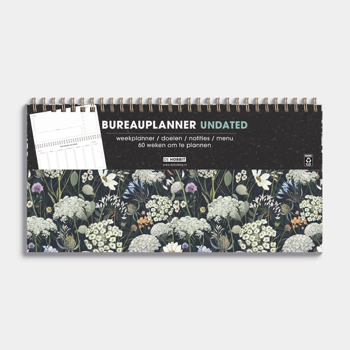 Hobbit - Bureauplanner Undated - 1 week op 1 pagina - Deskplanner - Weekplanner - Harde Kaft - (15 x 27,5 cm) - Weidebloemen