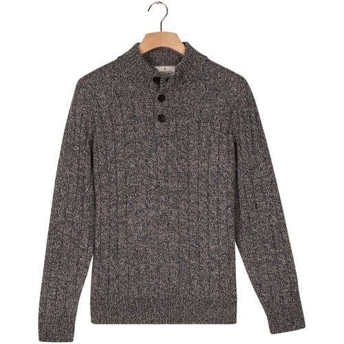 Thomas Maine Trui Button Closure Merino Wool  Vertical Rib Structure Knit Midden Blauw / male