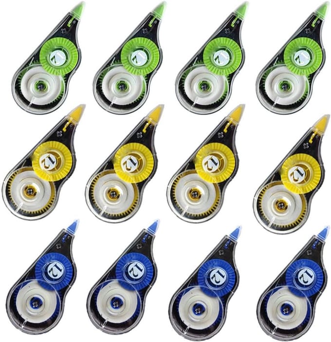 Correctietape set van 12 stuks - 5 mm breed, 12 m lang - ideaal voor school, kantoor en thuis
