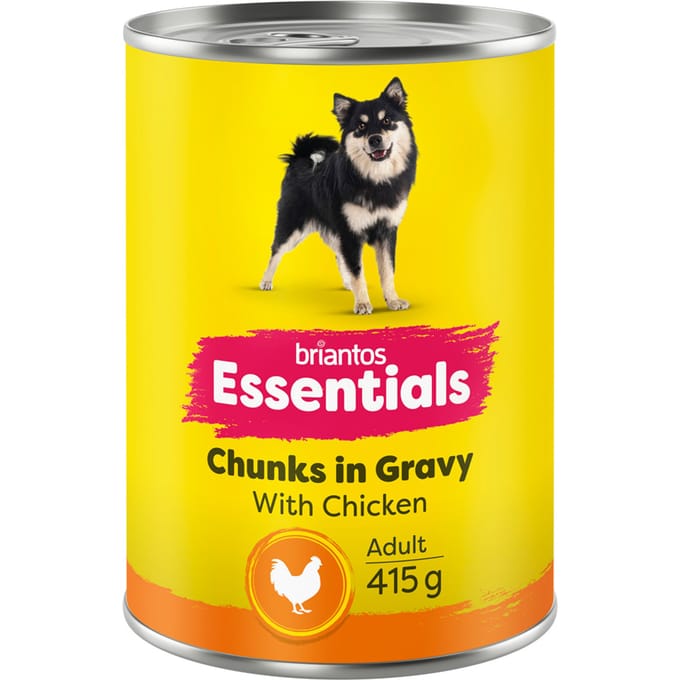 12x415g briantos Essentials Chunks in Gravy Kip Hondenvoer nat