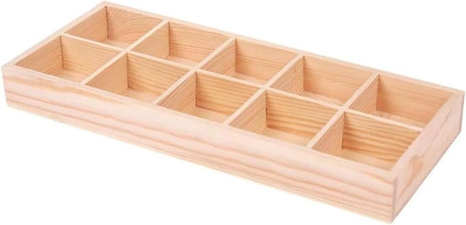 Houten Opbergdoos - Verdeelde Bak - Desktop Organiseren - Rustieke Uitstraling - 10 Vakken - Multicolor