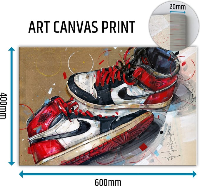 Sneaker canvas 1984 black toe - red laces 60x40 cm