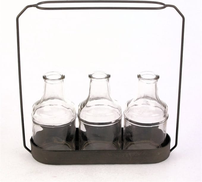 3 Vaasjes in metalen frame 23,5x7,2x24cm