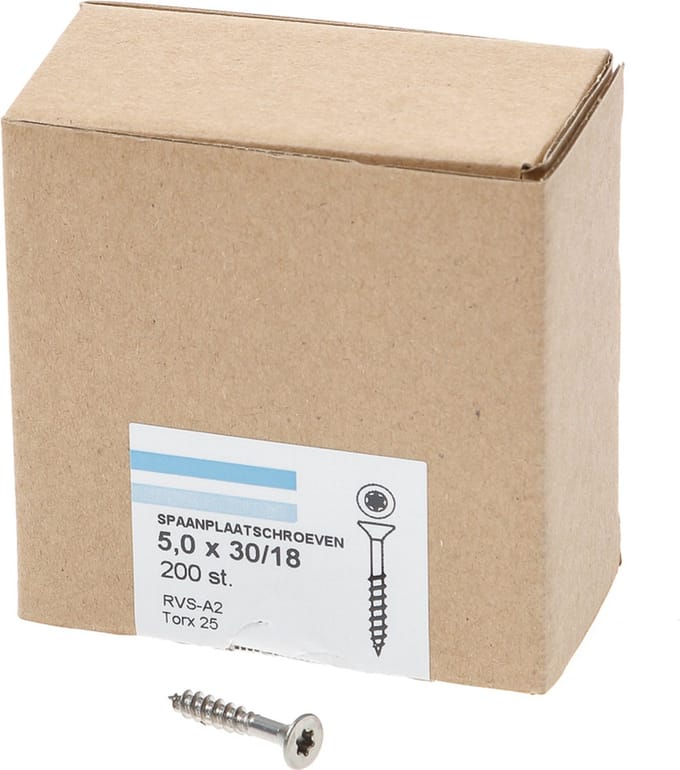 Spaanplaatschroef rvs-a2 pk tx-25 5.0x30/18 (