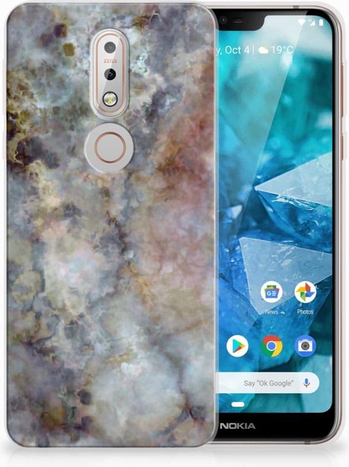 Nokia 7.1 TPU Siliconen Hoesje Marmer Grijs