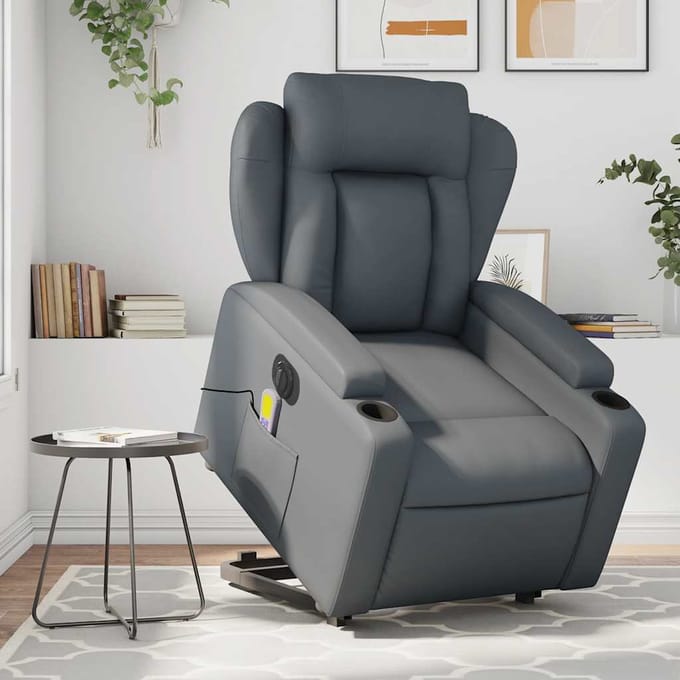 Vidaxl Opvouwbare Sta-Op Fauteuil Met Massage, Elektrisch, Grijs