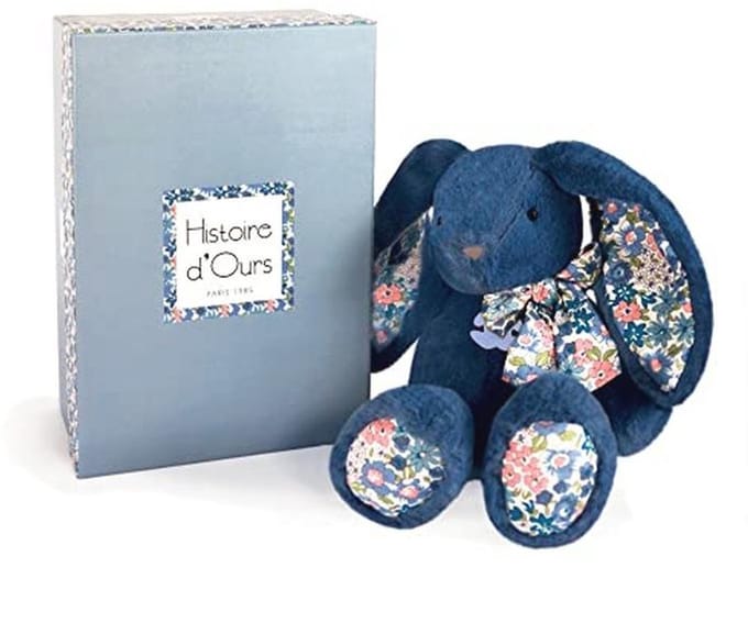 Pluche Haas 25 cm in Blauw met Bloemenprint