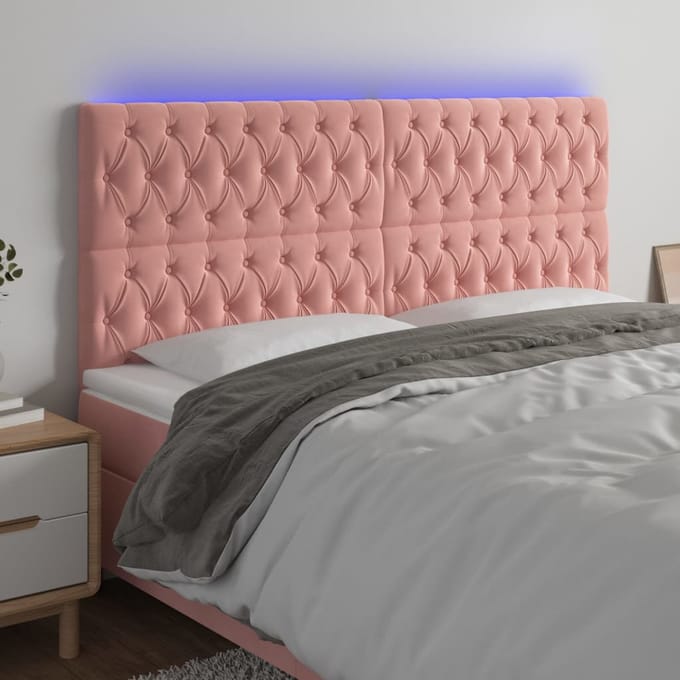 vidaXL - Hoofdbord - LED - 200x7x118/128 - cm - fluweel - roze