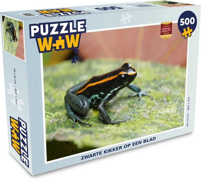 Puzzel Zwarte kikker op een blad - Legpuzzel - Puzzel 500 stukjes