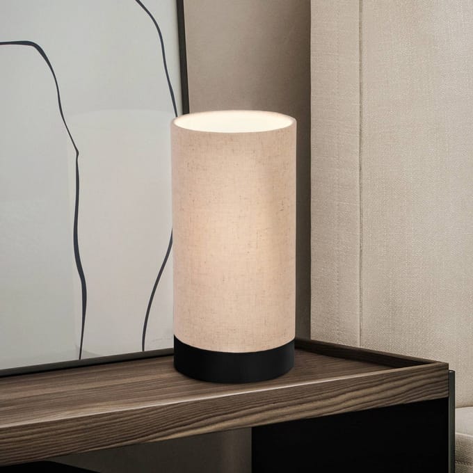 EGLO Feniglia Tafellamp - E27 - 25,5 cm - Beige/Zwart - Linnen