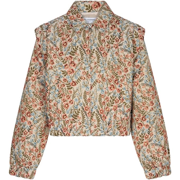 Lofty Manner groene dames jas   Punt kraag   Regular fit   Steekzakken   Bloemen patroon   Ritssluiting   Lange mouw Groen S