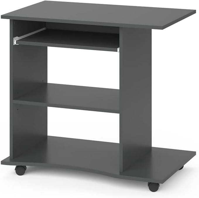 Compacte Laptoptafel op Wielen in Antraciet - Flexibel en Verstelbaar Bureau