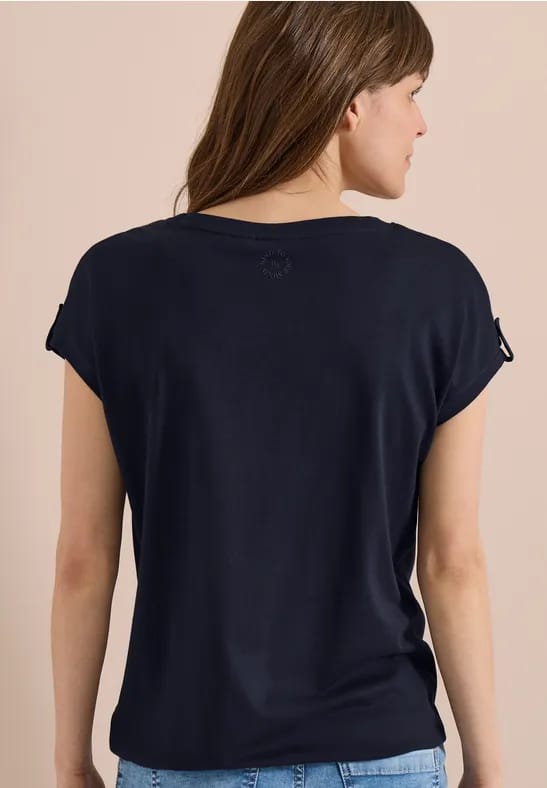 Shirt met ronde hals en omslagdetail
