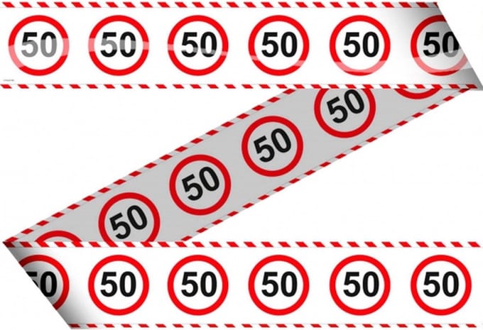Afzetlint 50 jaar - stopbord - 15 meter - Abraham/Sarah versiering - markeerlint