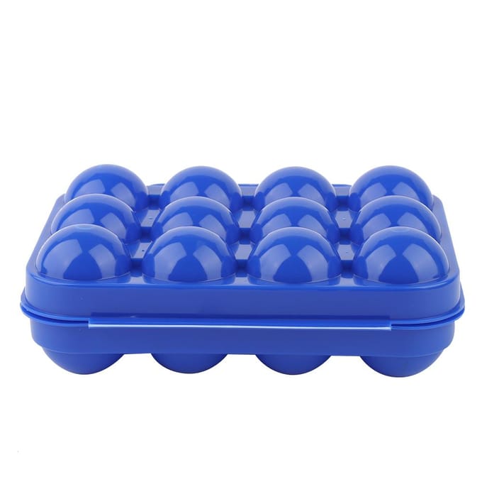 Dubbelzijdige plastic eierhouder, opbergdoos, houder met handvat voor 12 eieren(blauw)