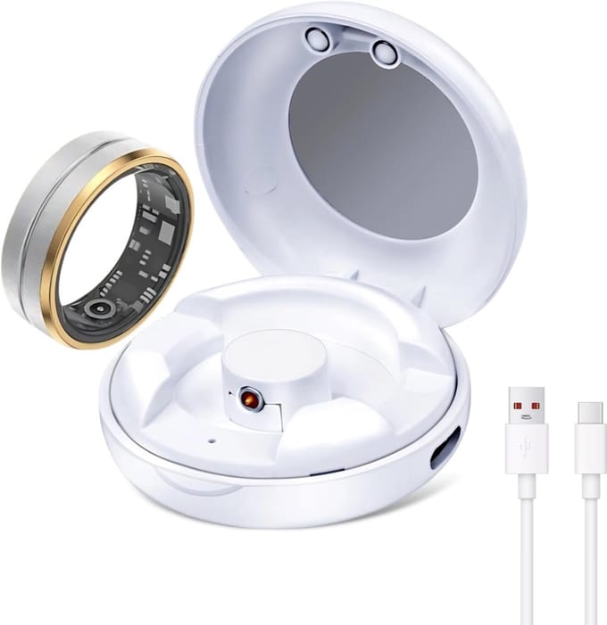 Ring Laadbox - Draagbare Oplader - Opladen Fitness Ring - Ingebouwde Batterij - Compact Formaat - Wit