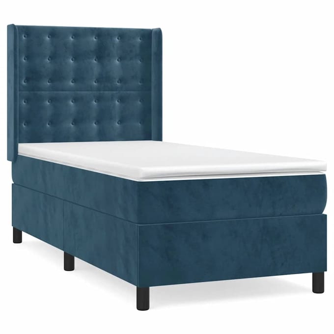 vidaXL - Boxspring - met - matras - fluweel - donkerblauw - 80x200 - cm
