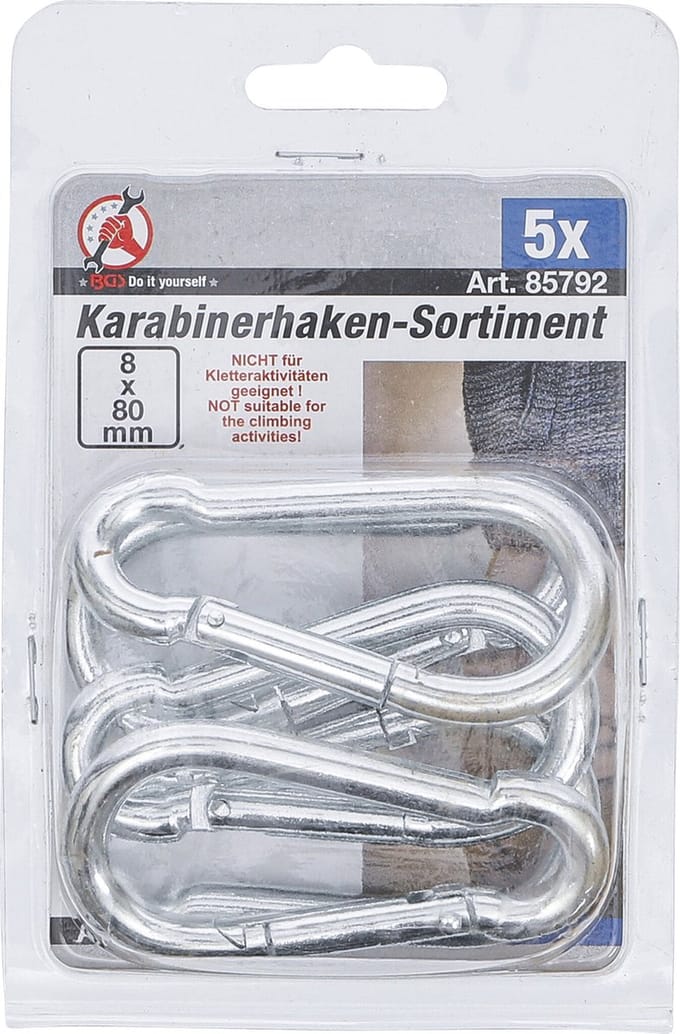 BGS Karabijnhaak-assortiment 8 x 80 mm 5 delig