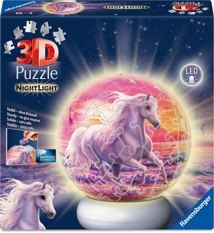 Ravensburger – Paarden aan het Strand – 3D Puzzle-Ball Nachtlicht – 73 Stukjes