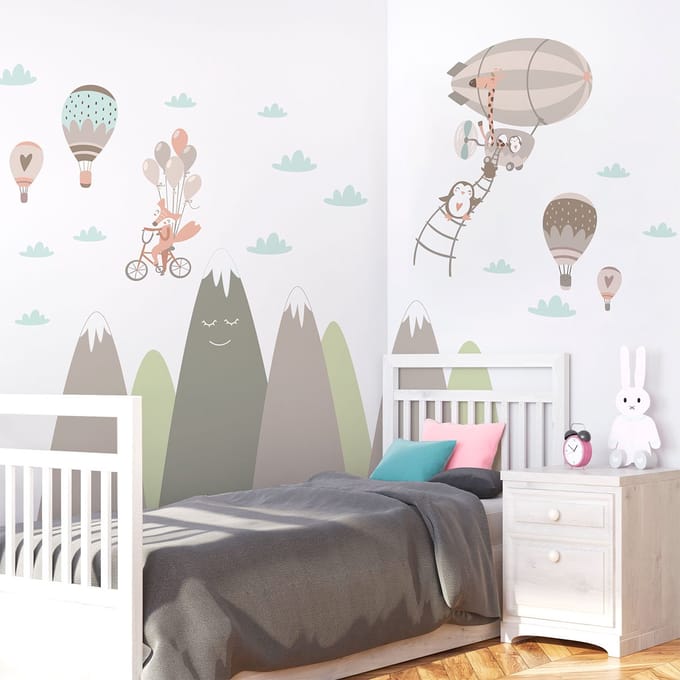 Kinderstickers: Scandinavische bergen, grappige dieren, 40 x 60 cm