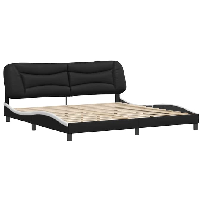 vidaXL - Bedframe - zonder - matras - "Hvar" - kunstleer - zwart - en - wit - 200x200 - cm