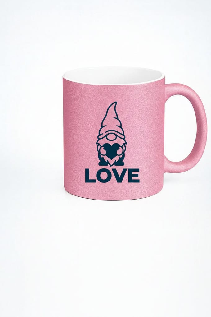 Valentijn Kabouter Mok Roze 'LOVE' | Glitter Finish | Cadeau voor Liefde