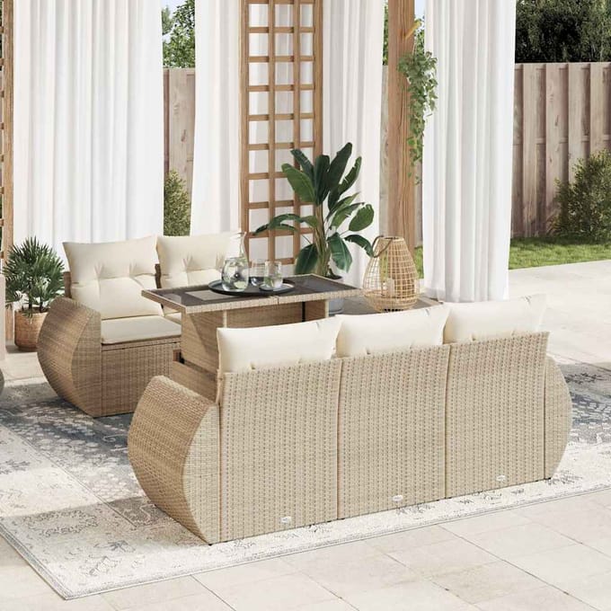 vidaXL - 6-delige - Loungeset - met - kussens - poly - rattan - beige