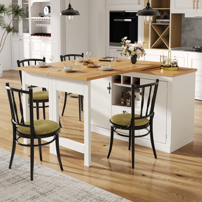 Sweiko Bartafel - Eettafel - Uitschuifbaar 120-180 cm - 360° draaibaar - Wijnrek - 2 lades - Wit