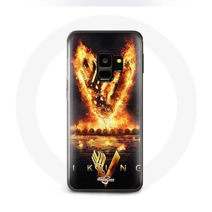Coque - Vikings - Samsung Galaxy S9 - Logo V Epée de Feu - Noir - Protection Rigide noir