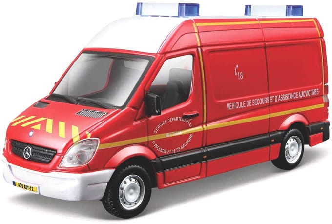 Bburago Mercedes-Benz Sprinter - Modelauto - Schaal 1:50 - Rood/Wit/Geel