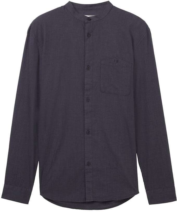 Tom Tailor Denim - Basic fit overhemd met opstaande kraag - Maat S - navy herringbone structure